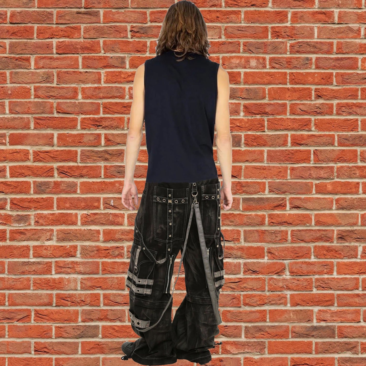 Gothic Black & Amp Grey Overdyed Zip Off Pants