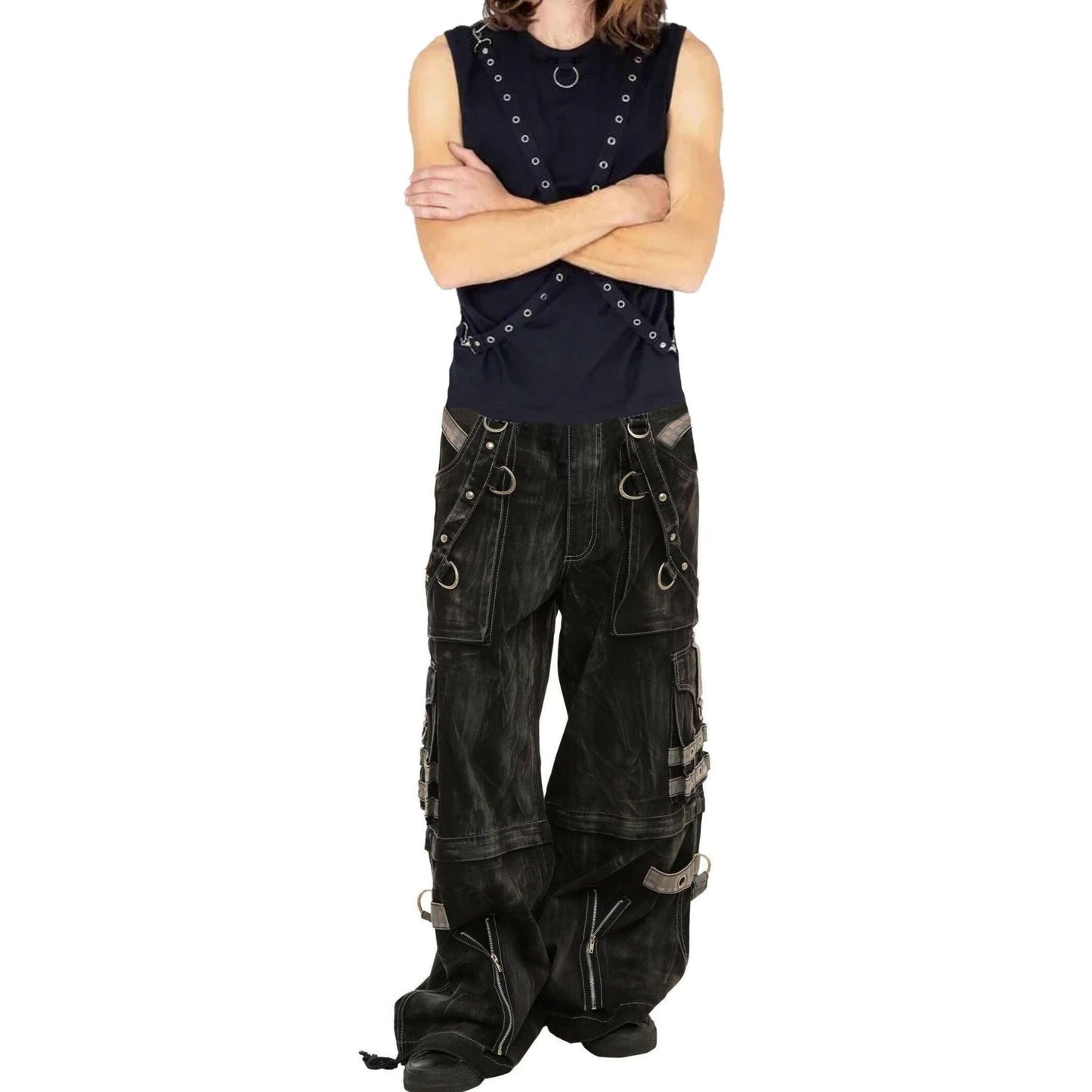 Gothic Black & Amp Grey Overdyed Zip Off Pants
