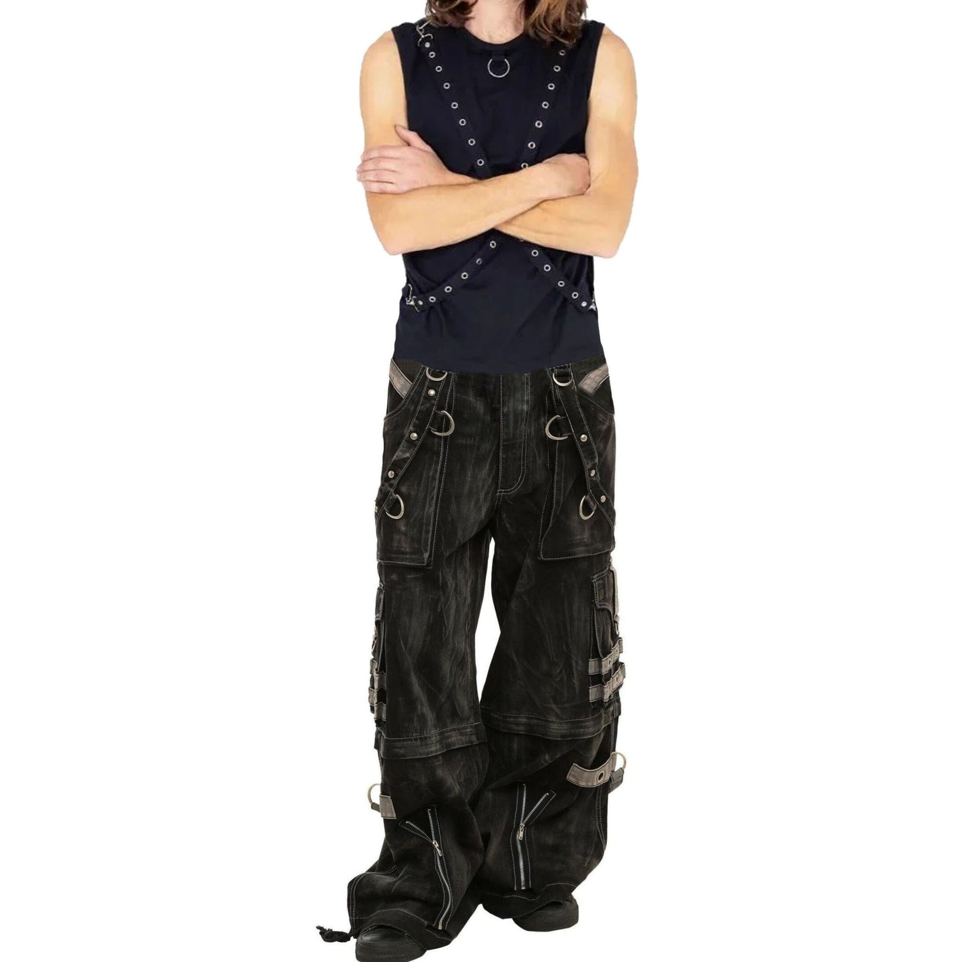 Gothic Black & Amp Grey Overdyed Zip Off Pants