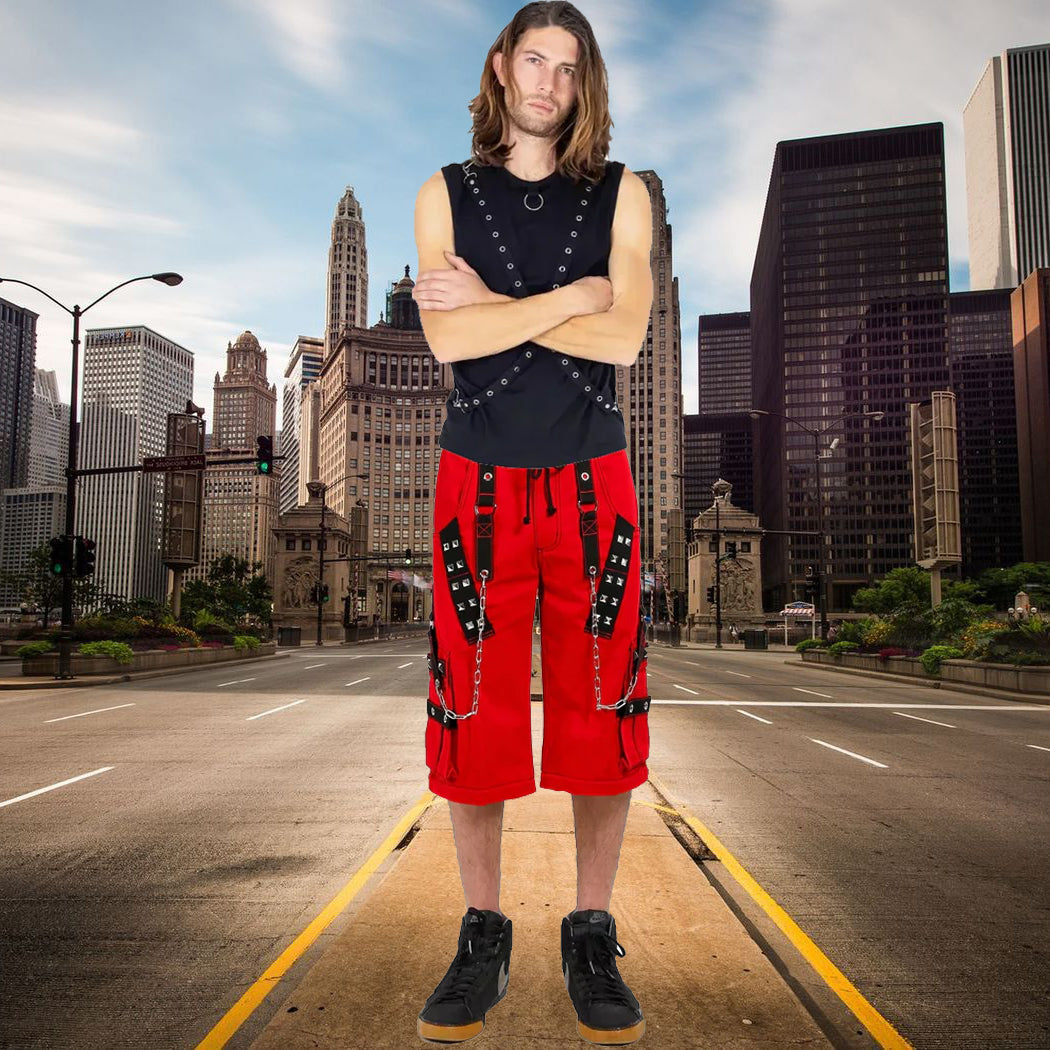 Gothic Bondage Handmade Mens Alternative Punk Rock Transformer Trouser Red Baggy Shorts