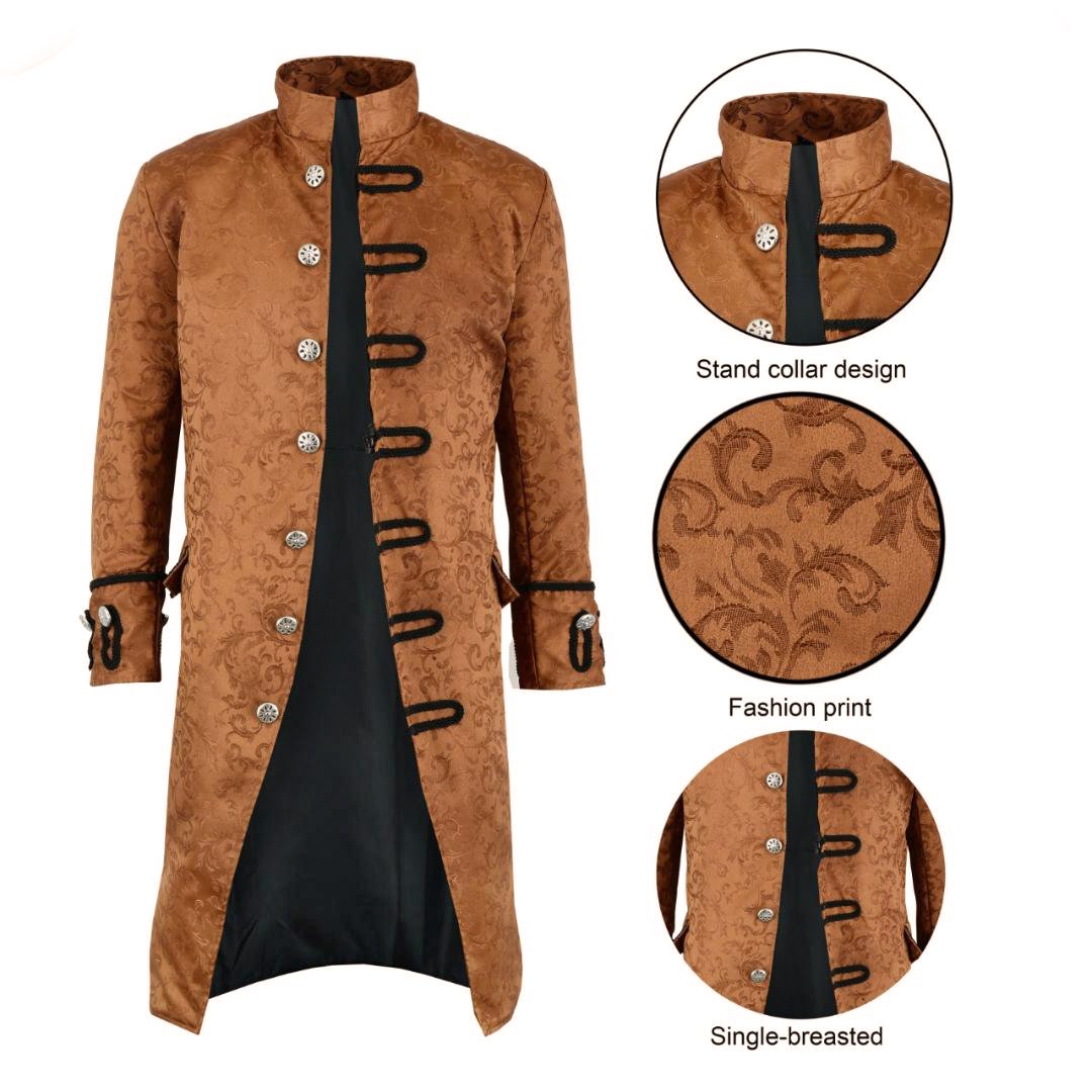 Renaissance Men's Brown Brocade Goth Steampunk Victorian (1)