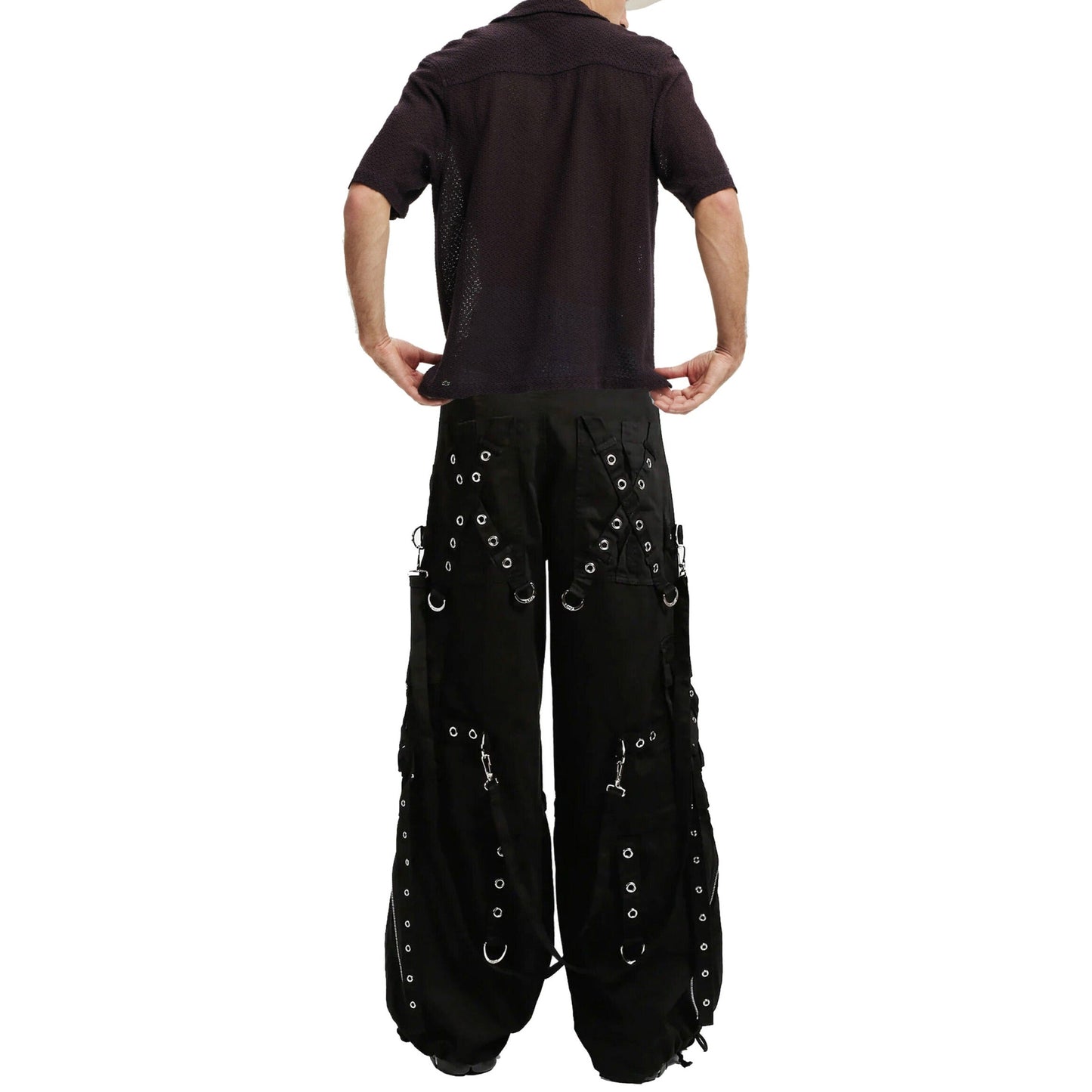 Gothic Men's Black Gothic X-Strap Zip Off Punk Rave Pants