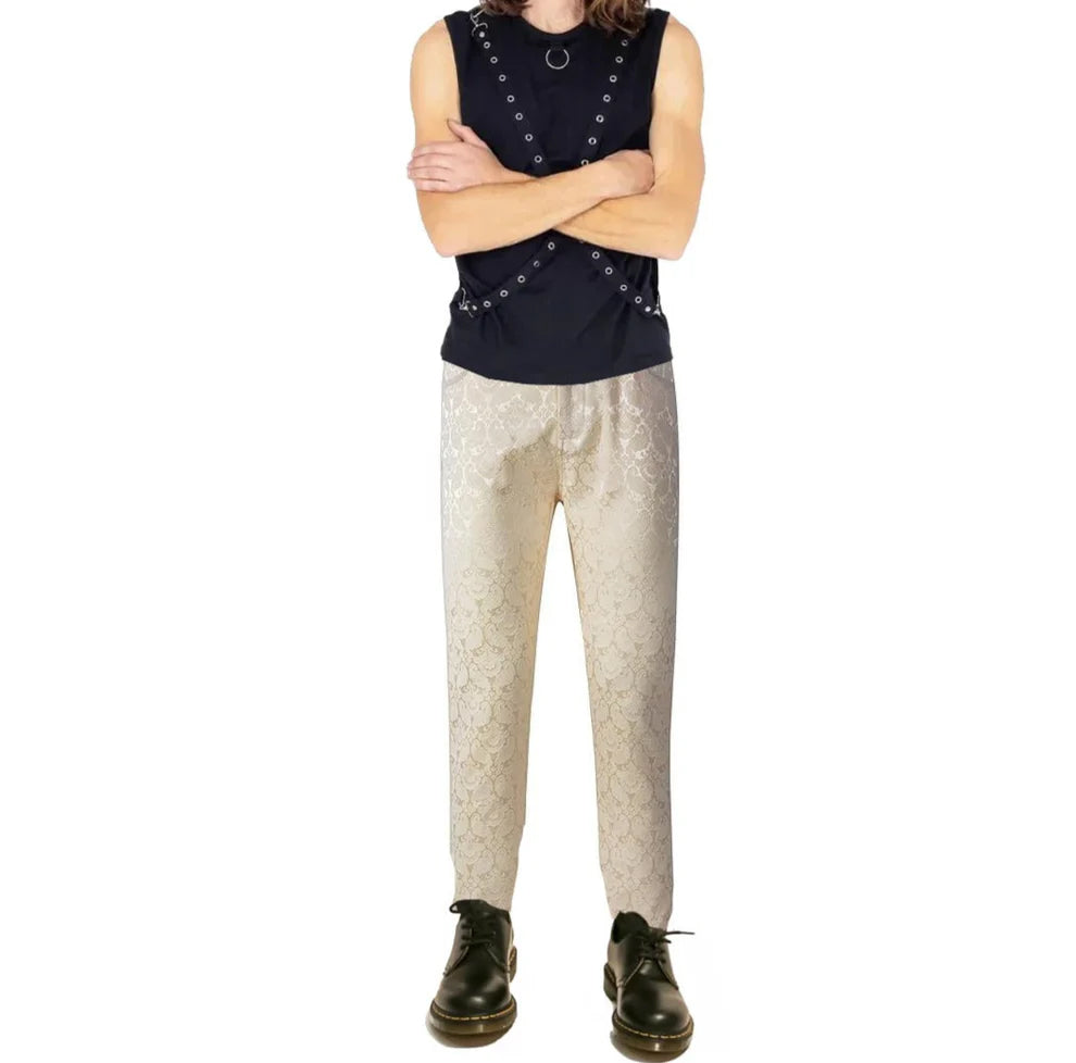 Mens Trousers Pants Brocade VTG Gothic Aristocrat Steampunk Side Braiding Trim