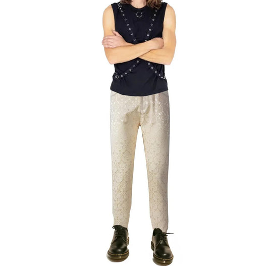 Mens Trousers Pants Brocade VTG Gothic Aristocrat Steampunk Side Braiding Trim