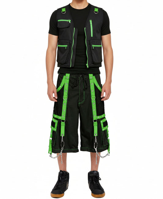 Gothic Men's Handmade Handcuff Green Bondage Cyber Chain Shorts