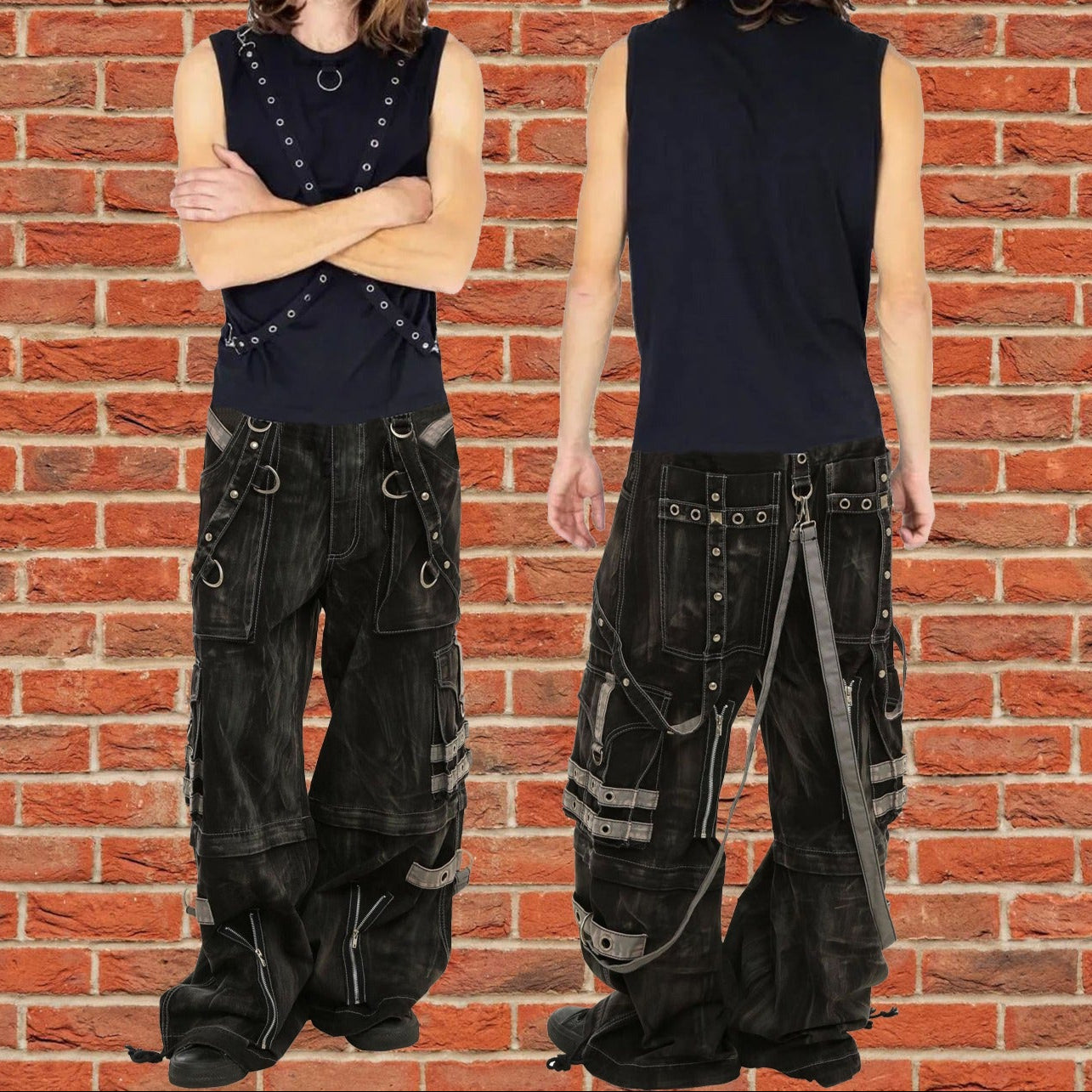 Gothic Black & Amp Grey Overdyed Zip Off Pants