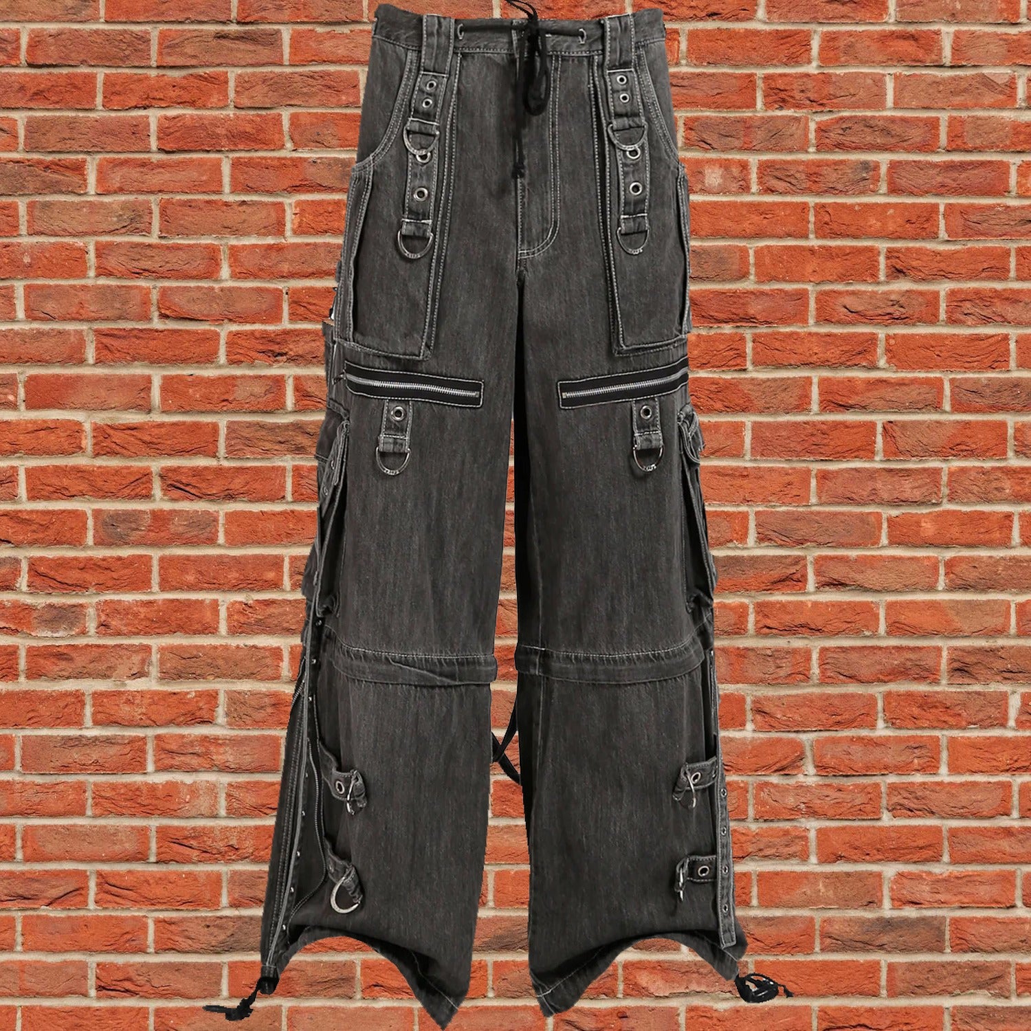 GOTHIC X-STRAP PANT BLACK DENIM