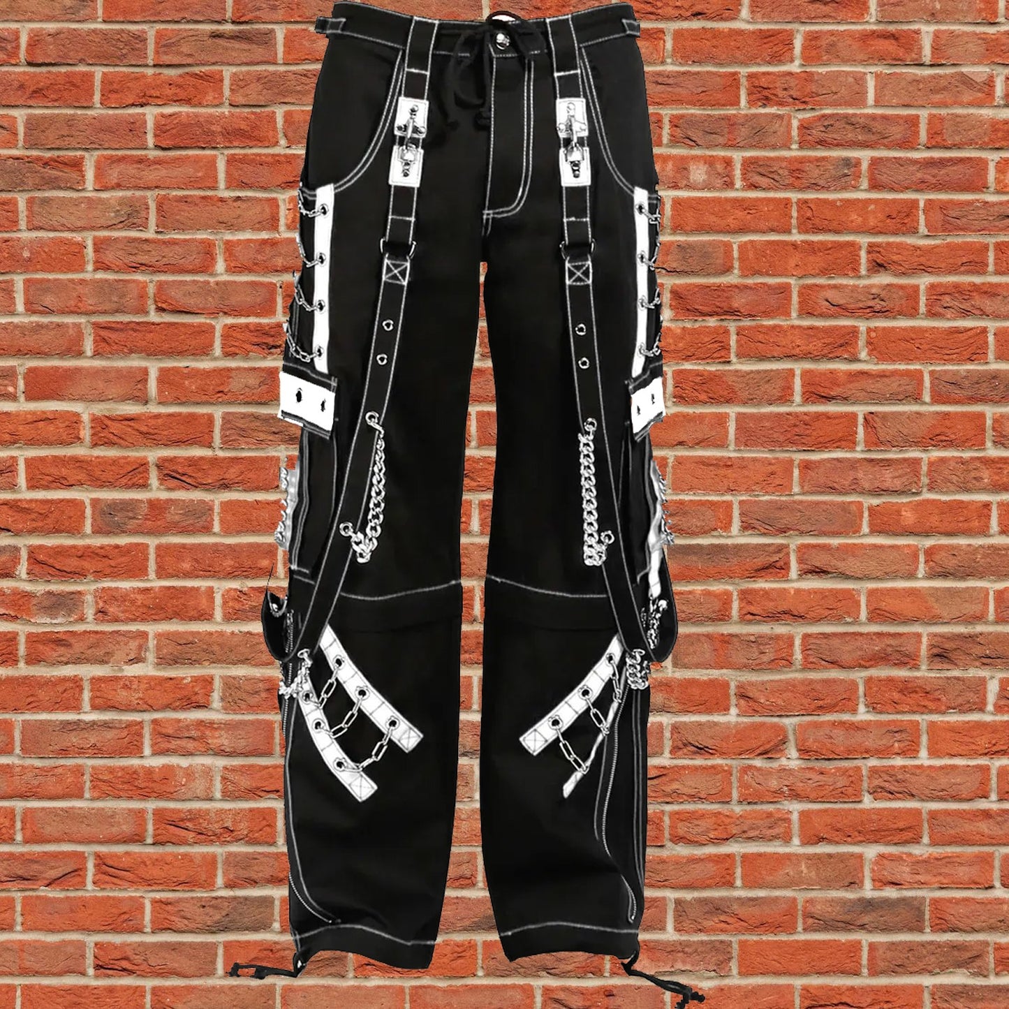 Mens Goth Punk Black White Bondage Trip Pant Chain Techno Rock Punk Shorts Usa