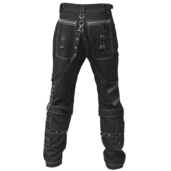 Men Gothic Black Pant Eyelets Cargo Bondage Trouser Punk Rock Pant