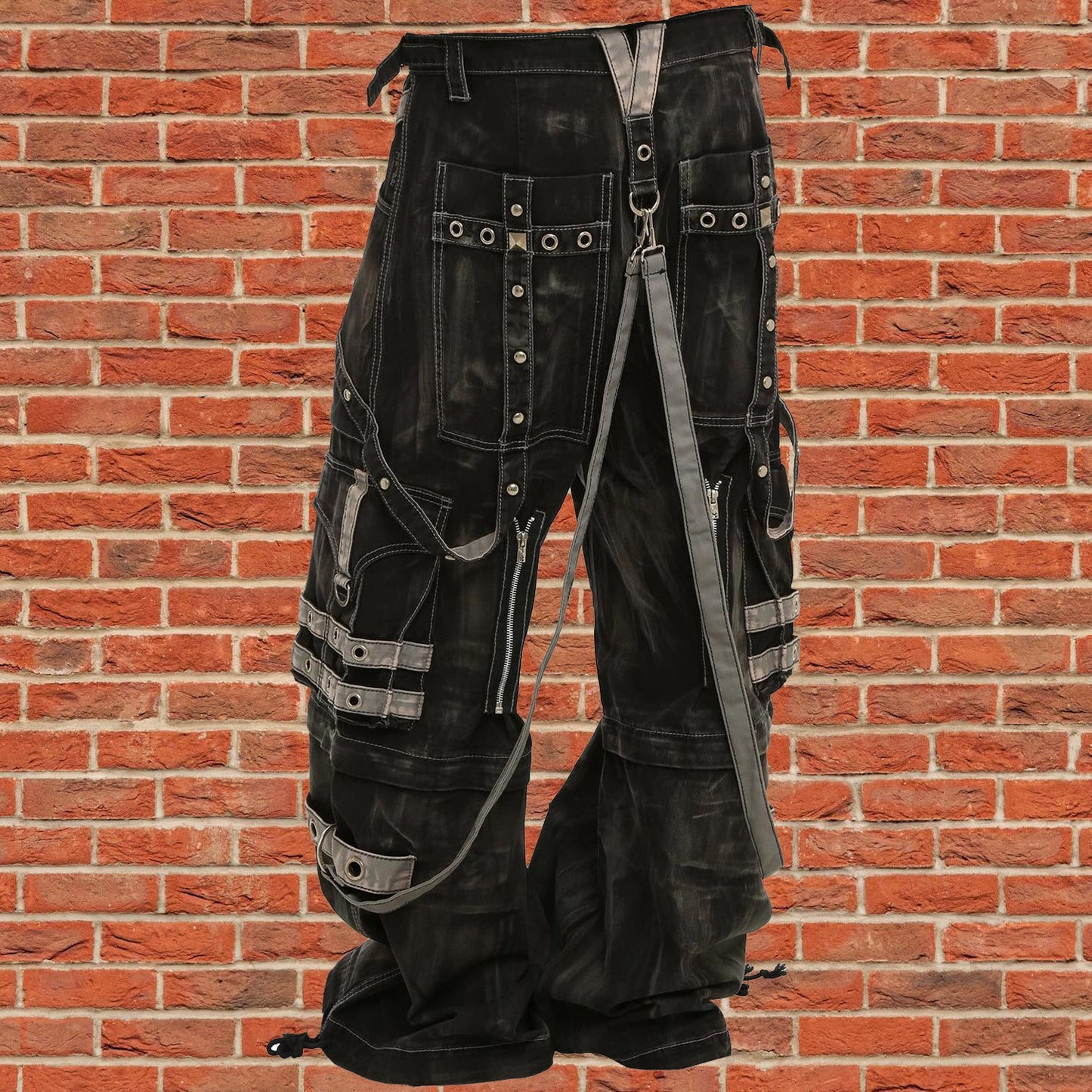 Gothic Black & Amp Grey Overdyed Zip Off Pants