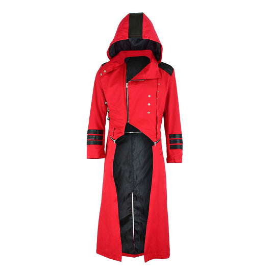Scorpion Men's Punisher Hooded Trench Coat Long Jacket Red/Black Gothic Steampunk