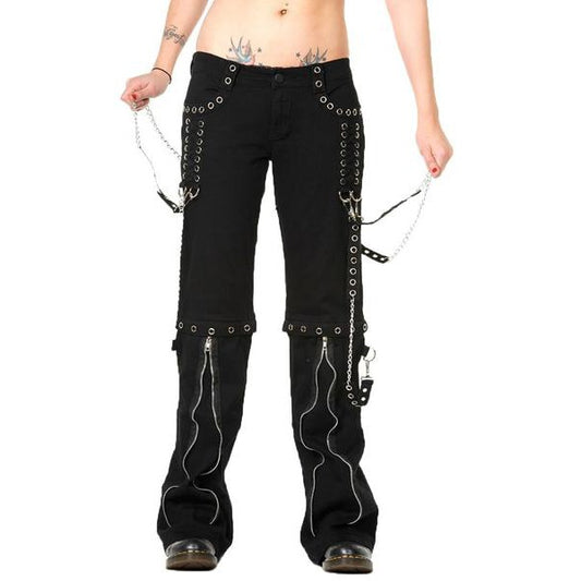 Women,s Gothic Bondage Trouser Zip Detachable Shorts Silver Chains Trouser