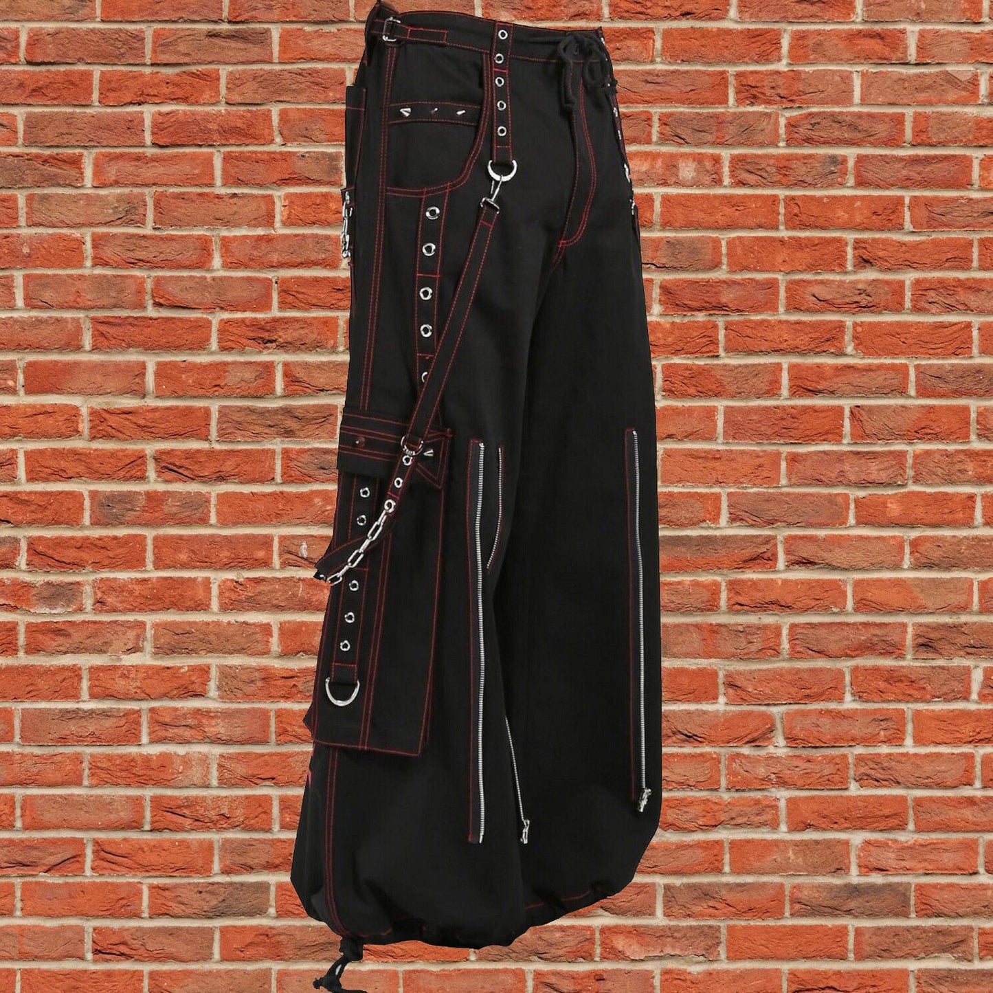Gothic Mens Black Bondage Red Back Skull Punk Rock Pants