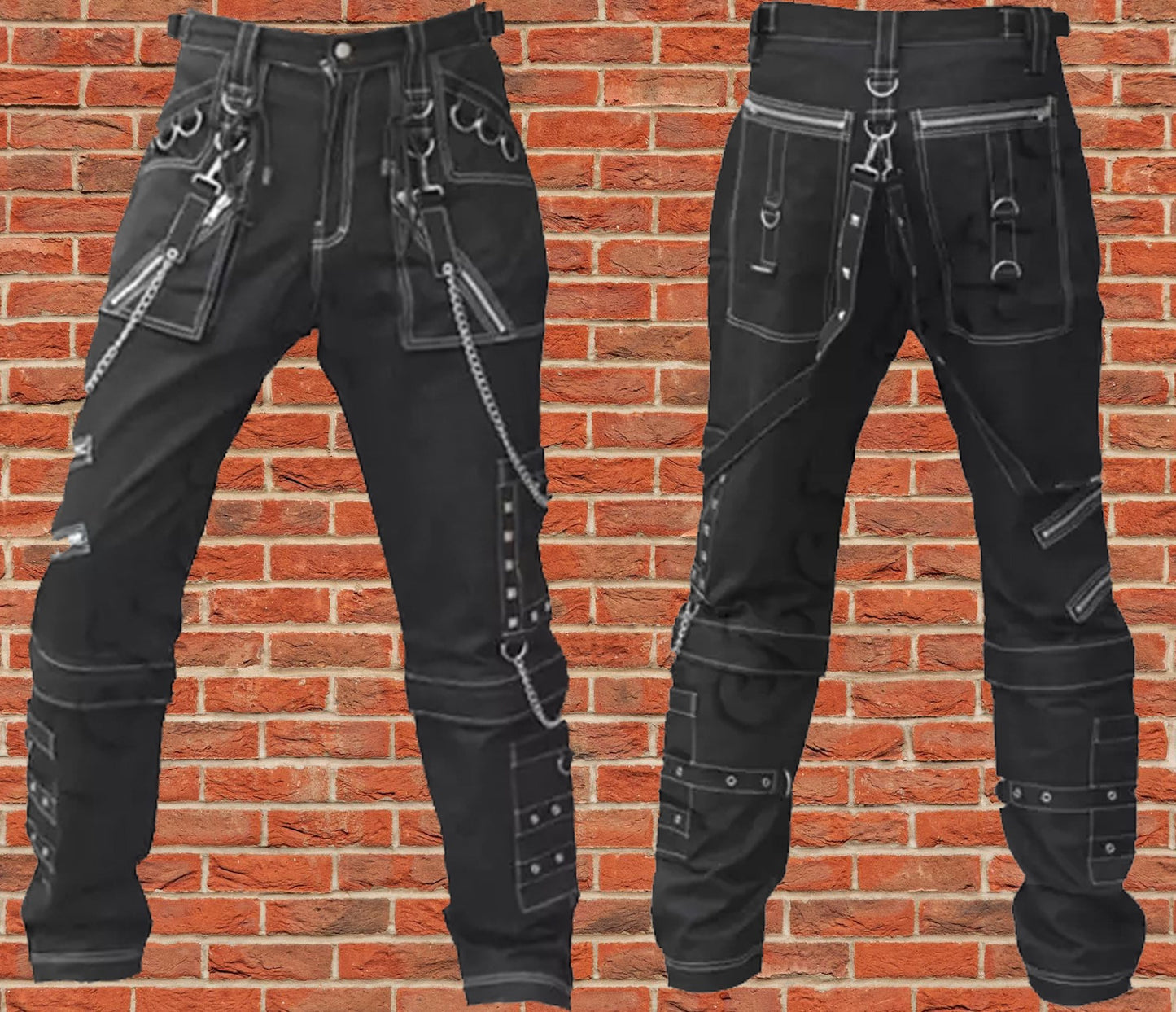 Men Gothic Black Pant Eyelets Cargo Bondage Trouser Punk Rock Pant