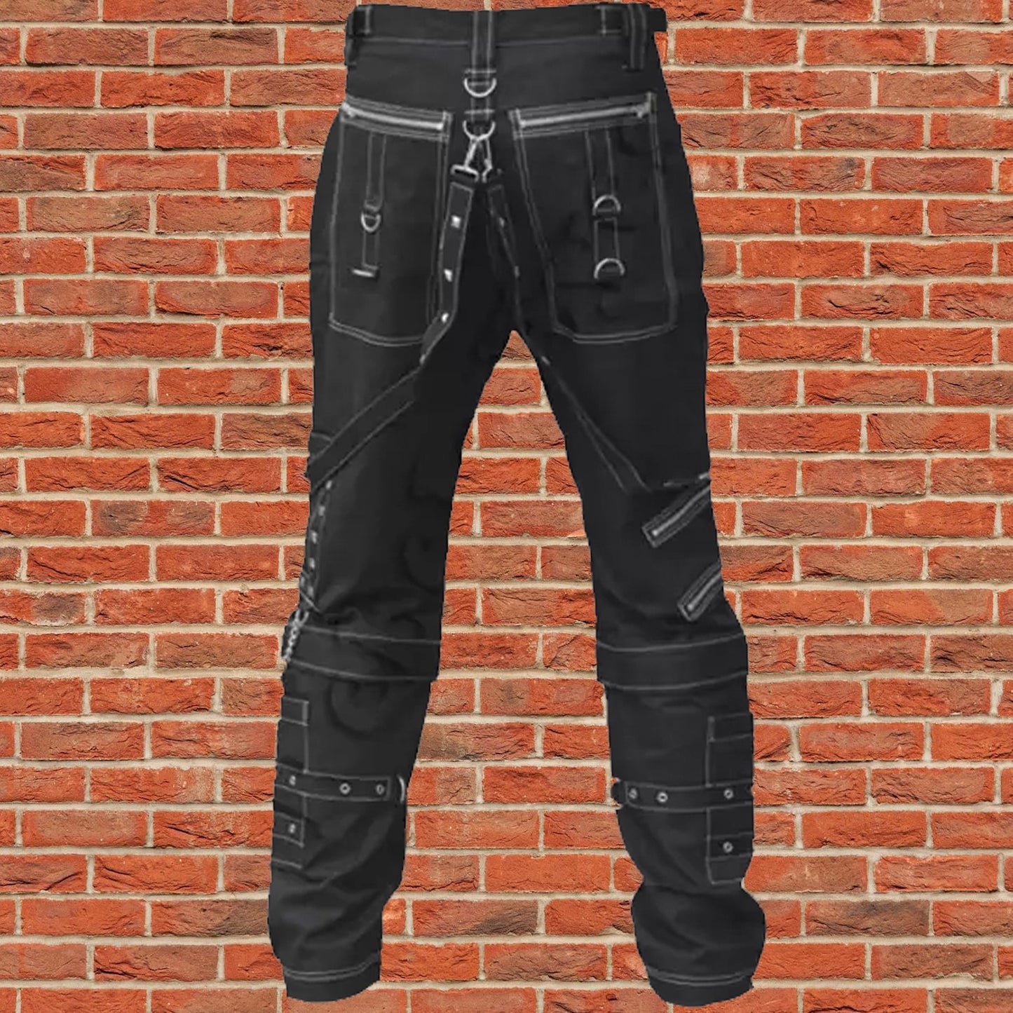Men Gothic Black Pant Eyelets Cargo Bondage Trouser Punk Rock Pant