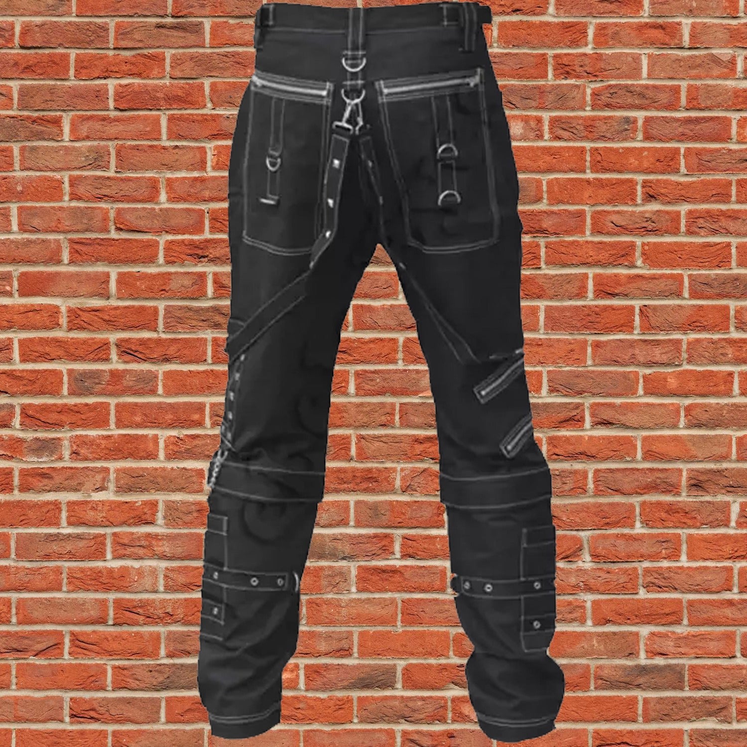 Men Gothic Black Pant Eyelets Cargo Bondage Trouser Punk Rock Pant