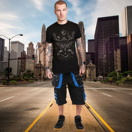 Prime Quality Men's Gothic Bondage Cyber Chain Techno Rock Punk Black Blue Shorts