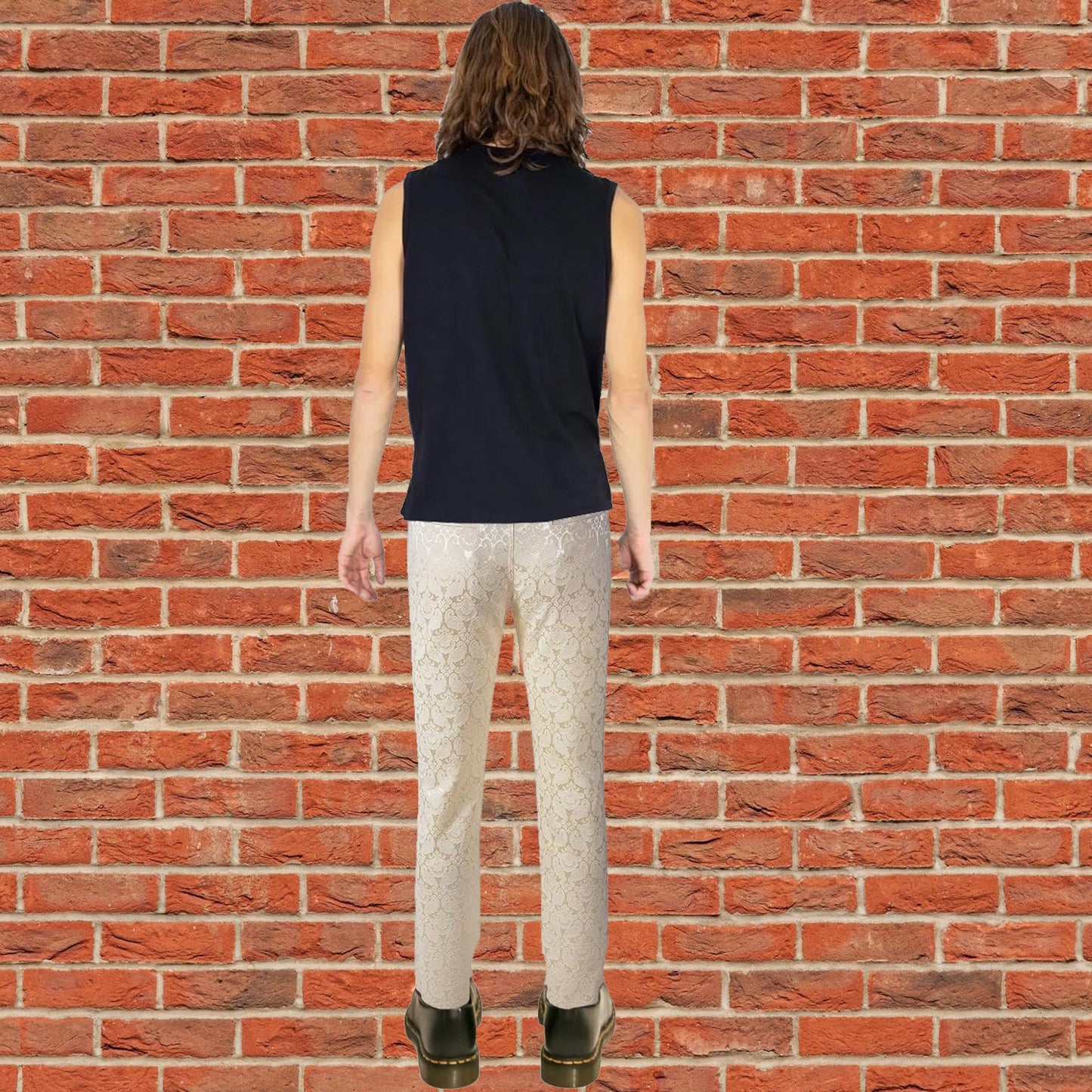 Mens Trousers Pants Brocade VTG Gothic Aristocrat Steampunk Side Braiding Trim