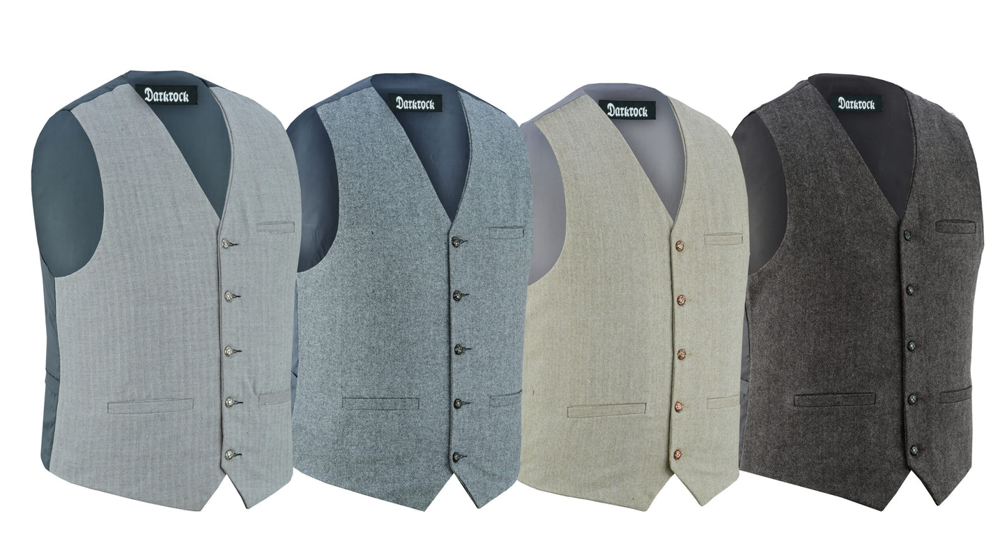 Men’s Herringbone Wool Blend Tweed Vest Premium Cream Waistcoat Suit Vest V Neck Slim Fit Waistcoat/USA
