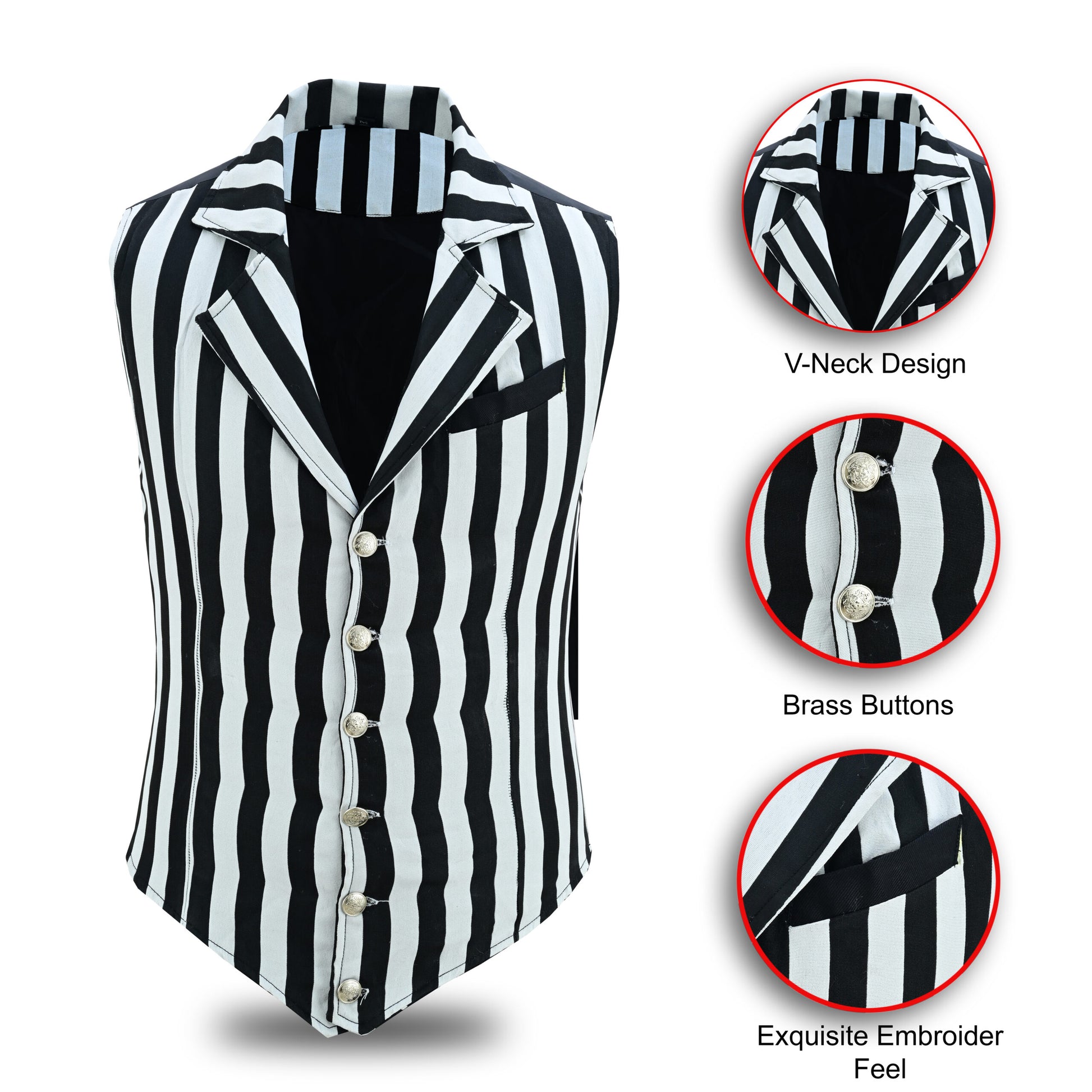 Handmade Black And White Men's Victorian Suit Gentleman Vest Steampunk Gothic Waistcoat/Usa