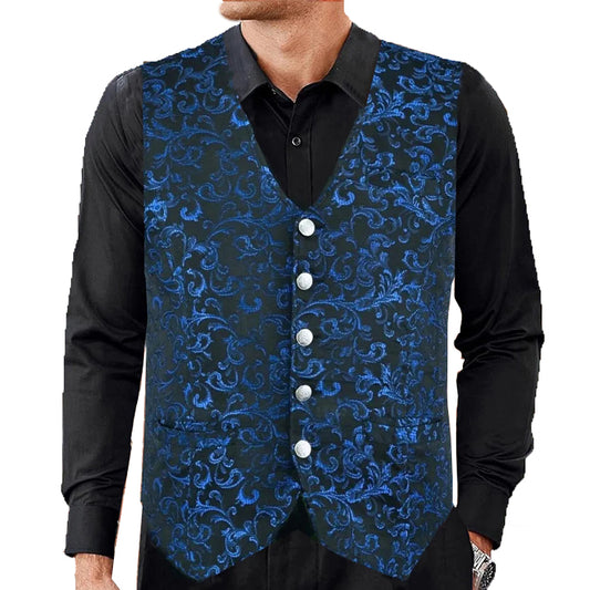 Premium Men's Designer Stylish Casual Brocade Blue Vest /USA Sizes
