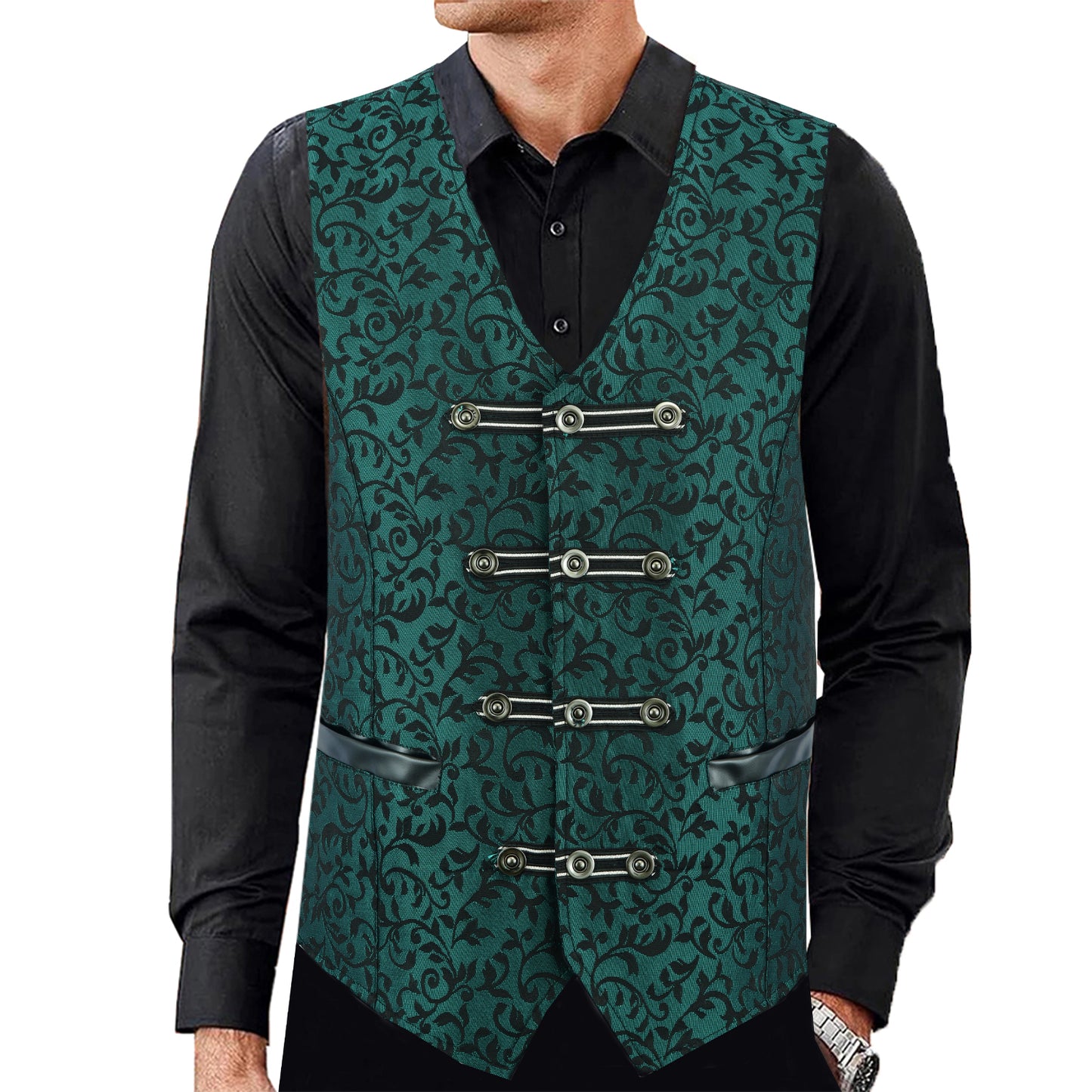 Premium Men's Vest Waistcoat Green Damask Velvet Goth Steampunk VTG/Brocade Vest