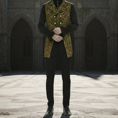 Men's Double Breasted Governor Vest Waistcoat VTG Gold Brocade Gothic Steampunk/USA