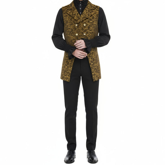 Men's Double Breasted Governor Vest Waistcoat VTG Gold Brocade Gothic Steampunk/USA