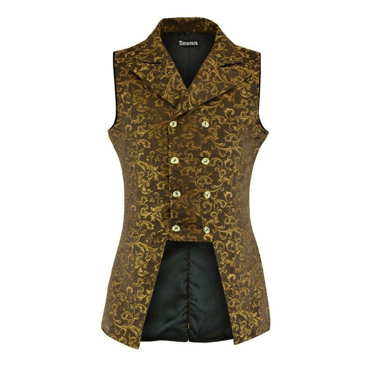 Men's Double Breasted Governor Vest Waistcoat VTG Gold Brocade Gothic Steampunk/USA