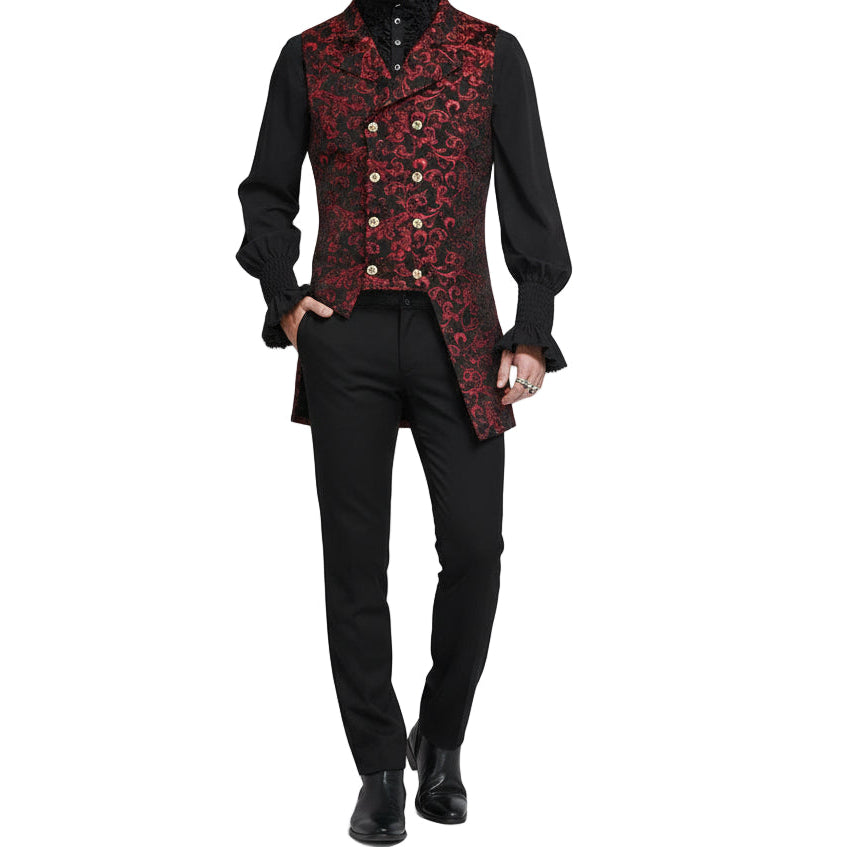 Men's Double Breasted Governor Vest Waistcoat VTG Red Brocade Gothic Steampunk USA