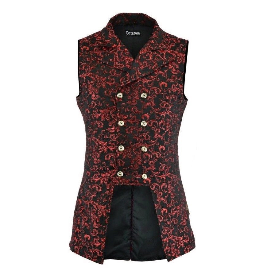 Men's Double Breasted Governor Vest Waistcoat VTG Red Brocade Gothic Steampunk/USA