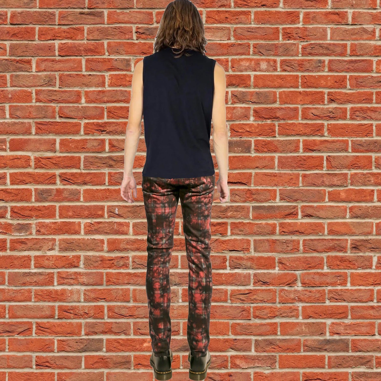 Gothic Red Tartan Plain Vintage Punk Buckle Zips Chain Strap Trousers Trip Pant