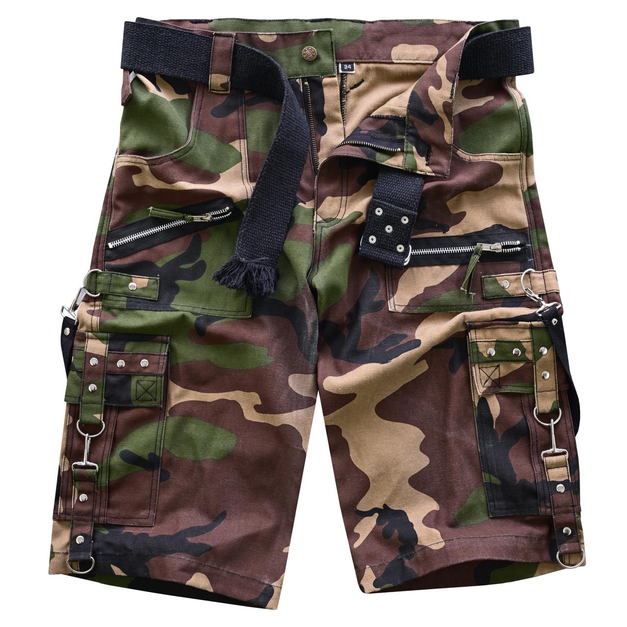 Gothic Mens Punk Short Green Camo