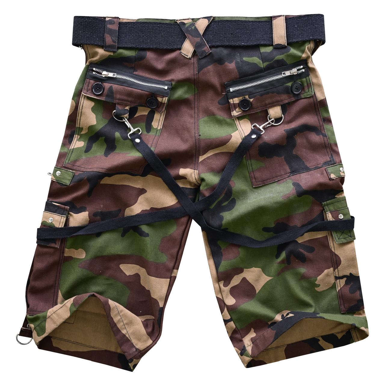 Gothic Mens Punk Short Green Camo