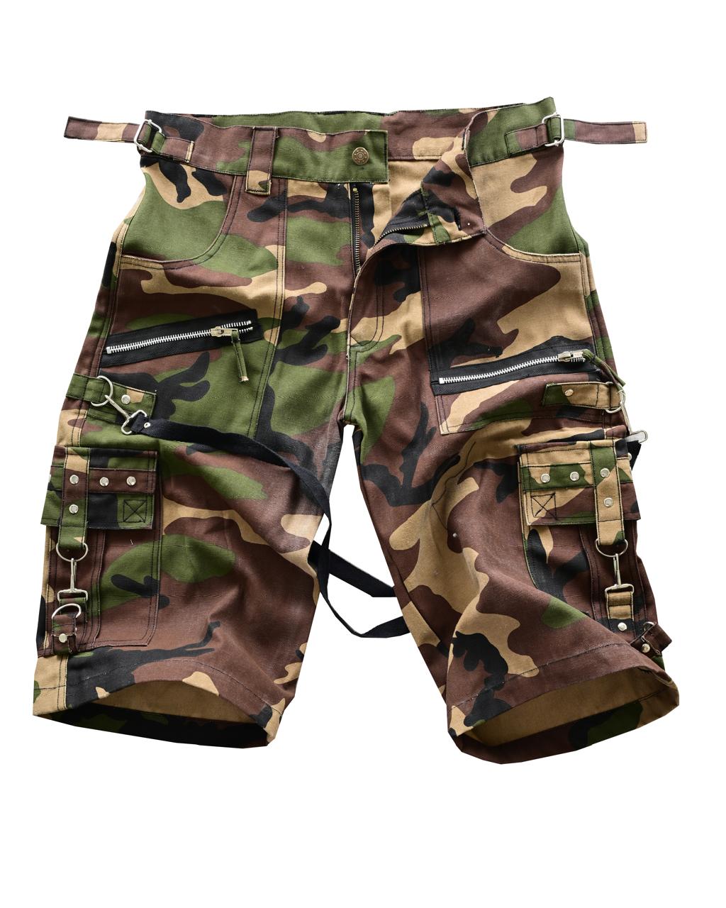 Gothic Mens Punk Short Green Camo