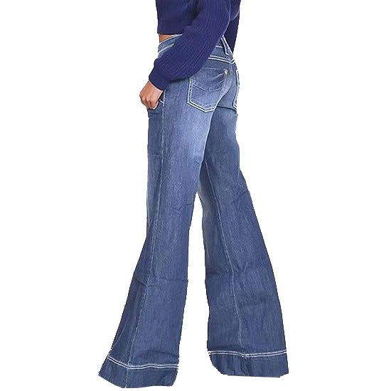 Flamingals Low Rise Straight Leg Wide Leg Baggy Jeans Women Stretch Boyfriend Butterfly Flare Denim Pants