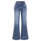 Flamingals Low Rise Straight Leg Wide Leg Baggy Jeans Women Stretch Boyfriend Butterfly Flare Denim Pants