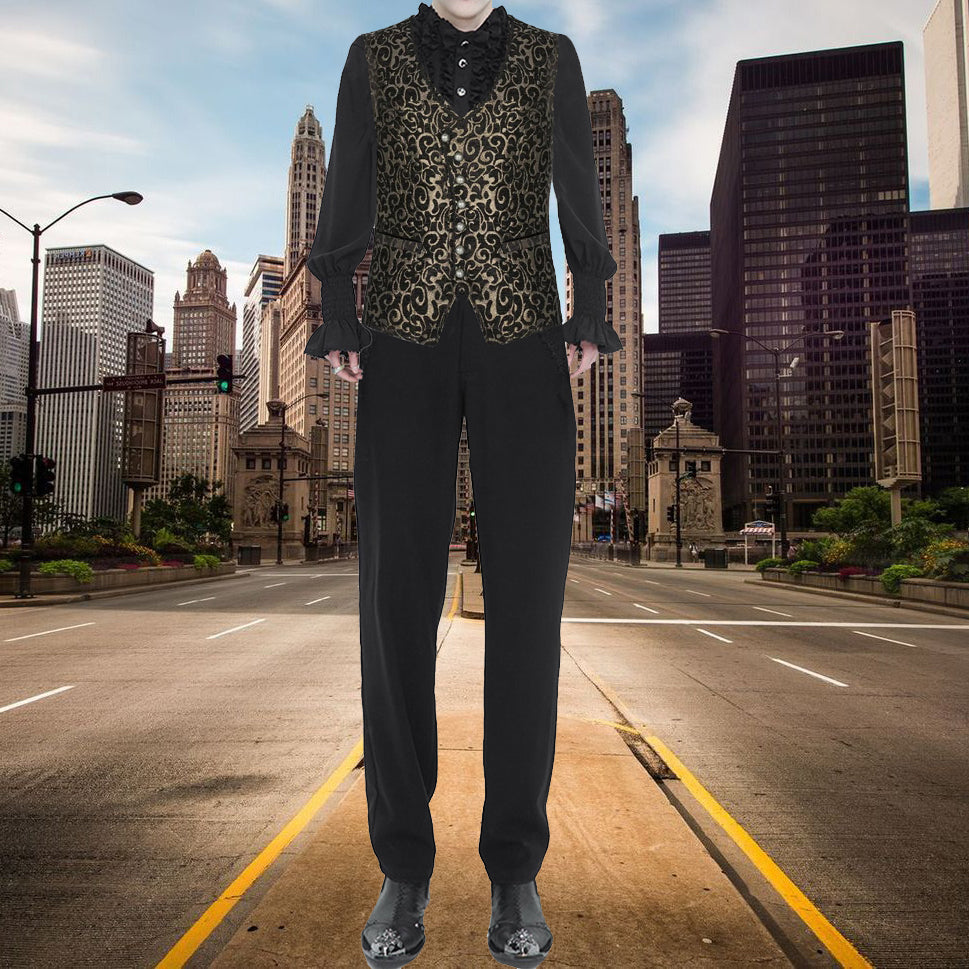 Men's Gothic Waistcoat Vest Gold Paisley Velvet Steampunk Regency/Victorian Suit Vest Steampunk