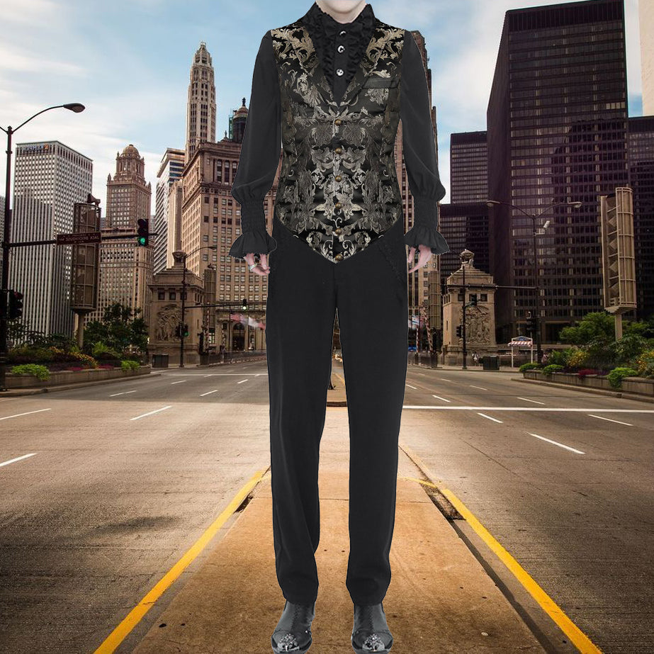 Gothic Devil Fashion Aristocrat Men's Waistcoat Vest Black & Amp Gold