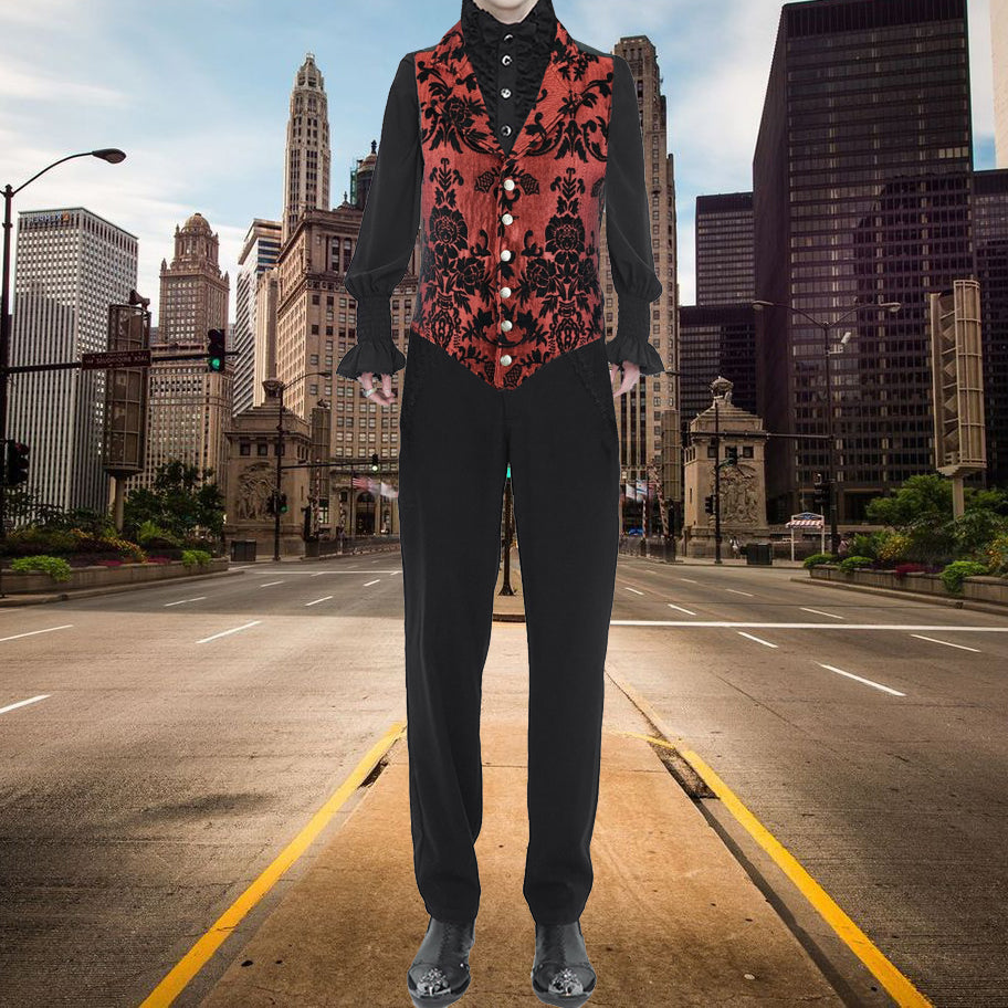 VICTORIAN GENTLEMAN'S ARISTOCRAT VEST TAPESTRY STYLISH CASUAL VEST RED