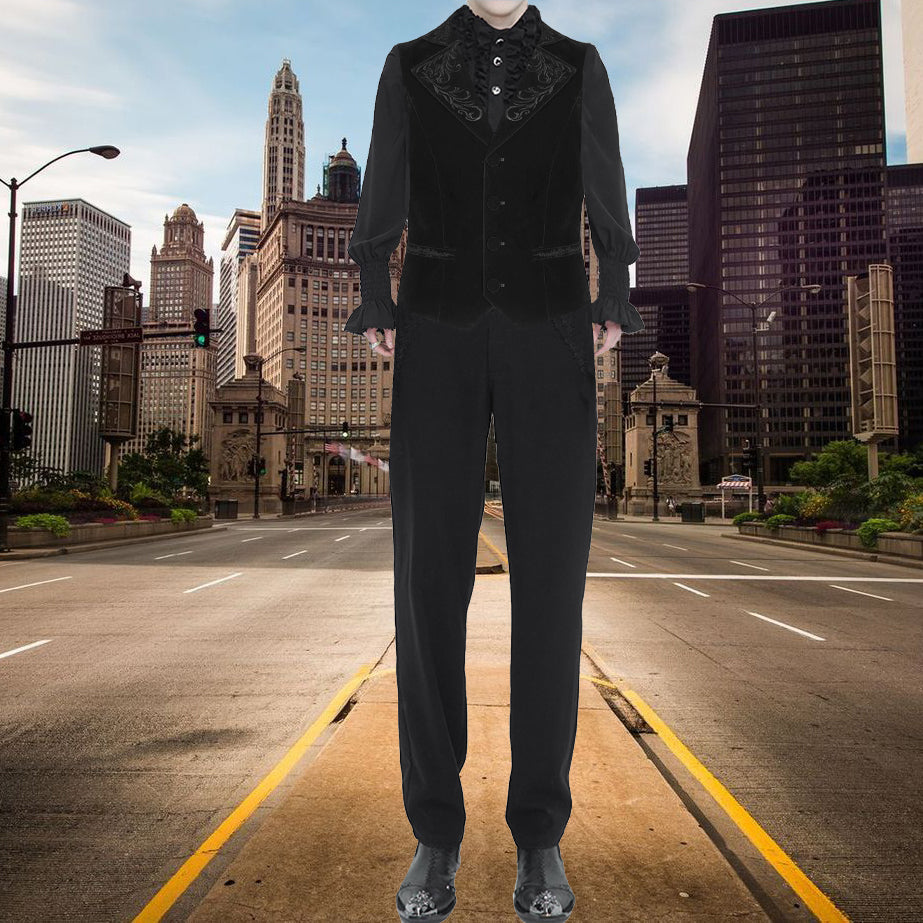 Mens Gothic Waistcoat Vest Black Velvet Embroidered Steampunk Vampire