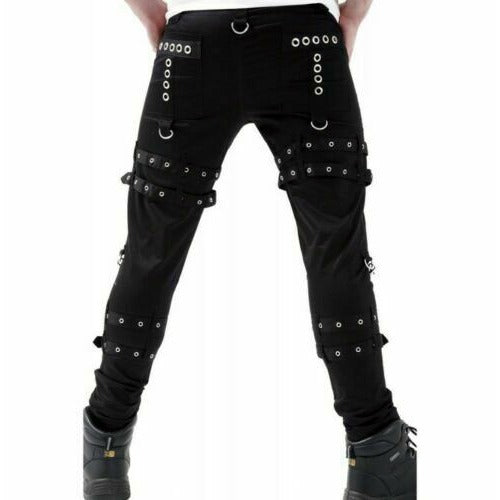 Women Gothic BONDAGE ROCK Black Punk Buckle Zips Chain Strap TrouserTRIPP PANTS (3)