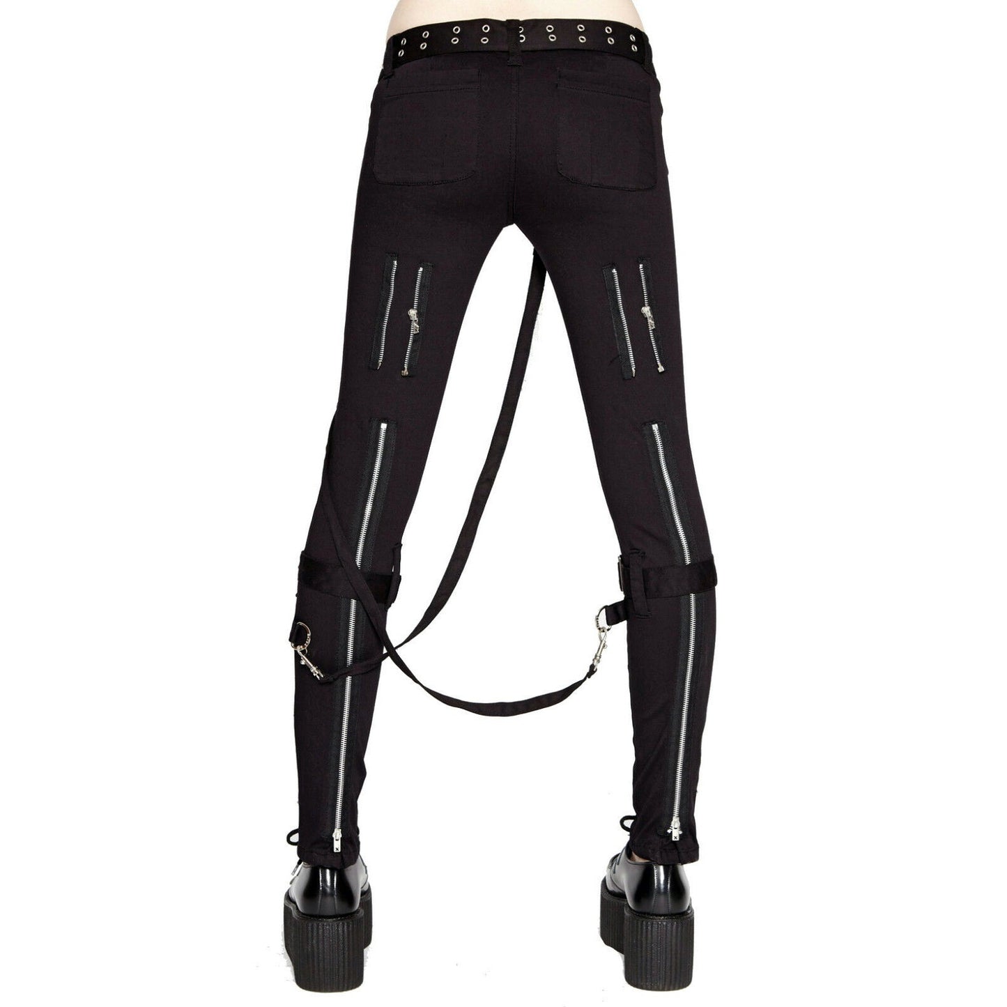 Women's GOTHIC PUNK EMO BONDAGE BLACK STRAPS GOTH ZIPPER ROCK STAR TRIPP PANTS (1)
