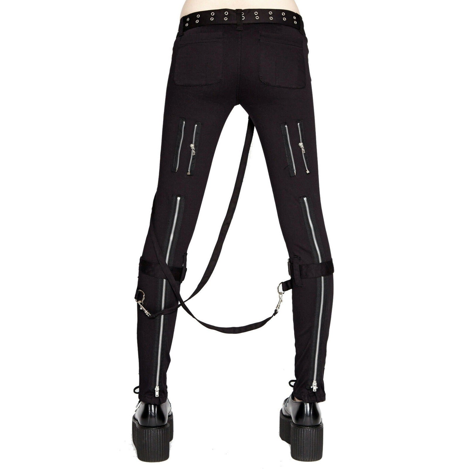 Women's GOTHIC PUNK EMO BONDAGE BLACK STRAPS GOTH ZIPPER ROCK STAR TRIPP PANTS (1)