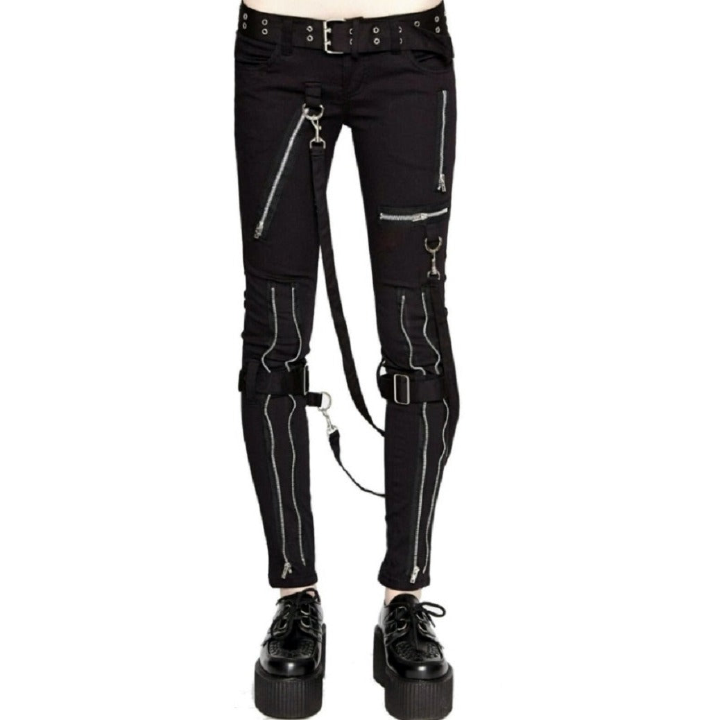Women's GOTHIC PUNK EMO BONDAGE BLACK STRAPS GOTH ZIPPER ROCK STAR TRIPP PANTS (2)