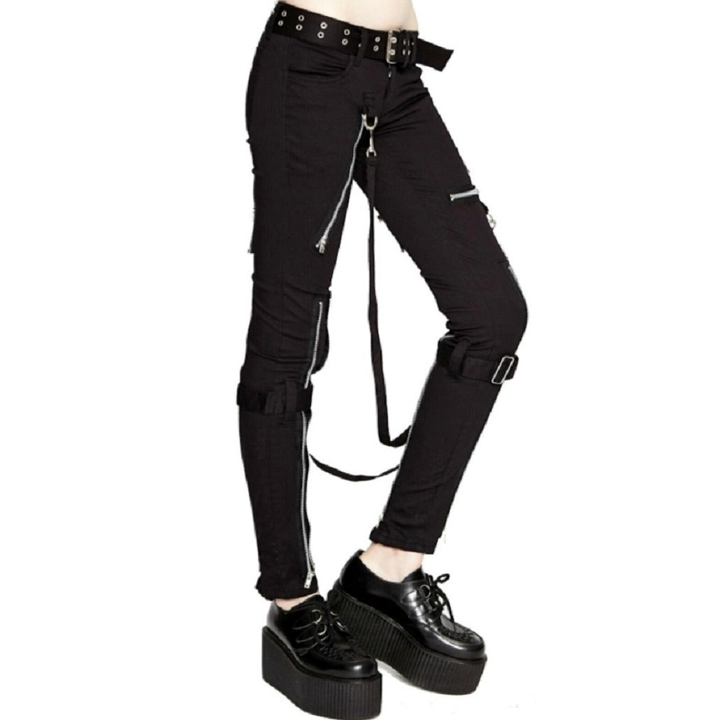 Women's GOTHIC PUNK EMO BONDAGE BLACK STRAPS GOTH ZIPPER ROCK STAR TRIPP PANTS (3)