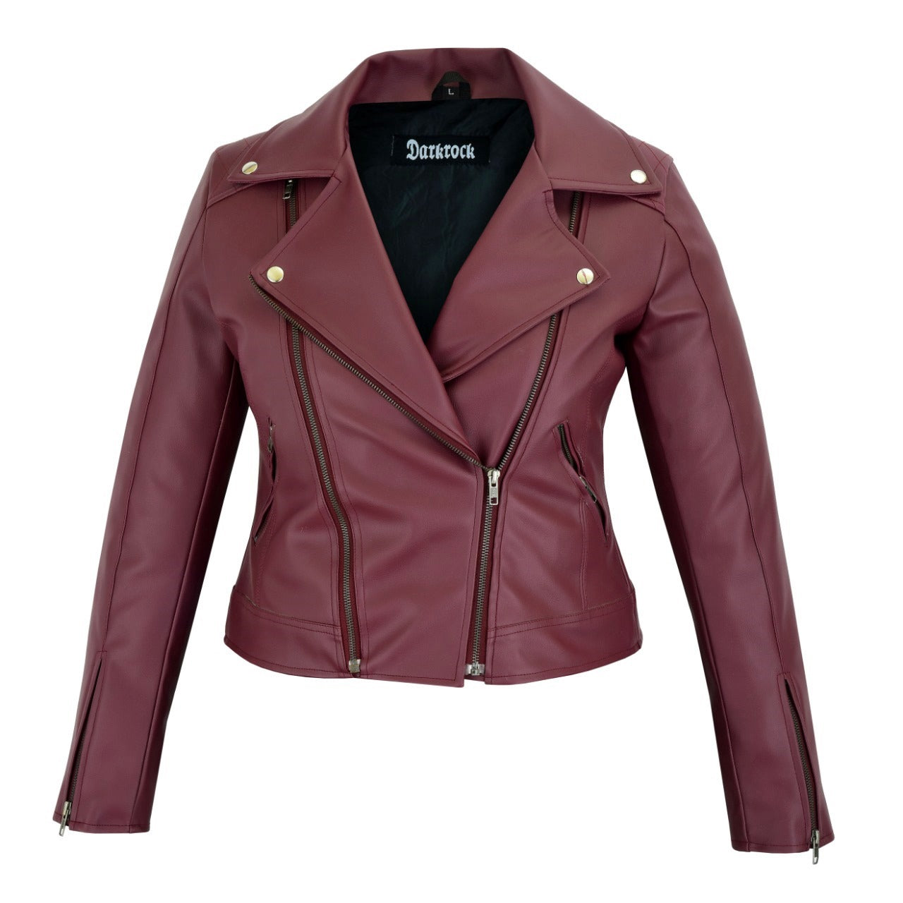 Women's Maroon Slim Fit Biker Style Moto Faux Leather Jacket (1)