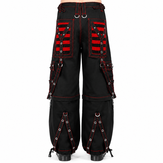 Gothic Extreme Bondage Skater Red & Black Punk Rocker Cyber Steampunk Biker Pant
