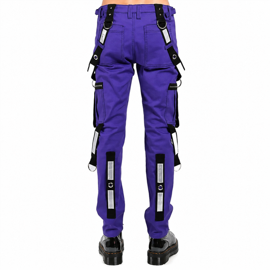 Men Gothic Bondage Reflective Men Pant Alternative Punk Rock Emo Pant Electric Pants Purple/USA
