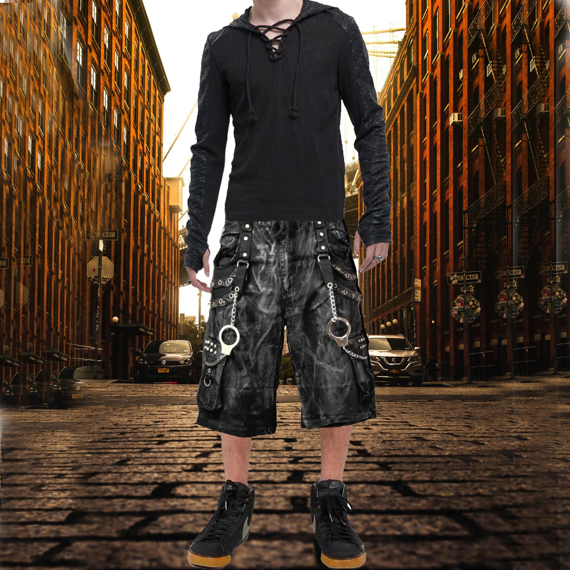 Gothic Jeans Apocalyptic Punk Emo Shorts Mechanic Acid Gothic Cyber Pants
